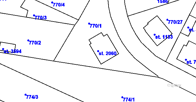 Parcela st. 2060 v KÚ Strakonice, Katastrální mapa