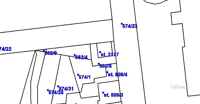 Parcela st. 2127 v KÚ Strakonice, Katastrální mapa