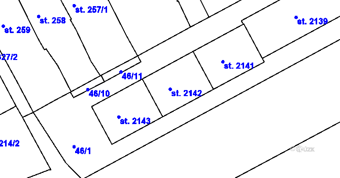 Parcela st. 2142 v KÚ Strakonice, Katastrální mapa