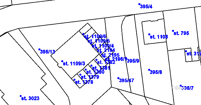 Parcela st. 2195 v KÚ Strakonice, Katastrální mapa