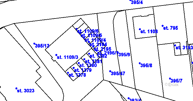 Parcela st. 2196/1 v KÚ Strakonice, Katastrální mapa