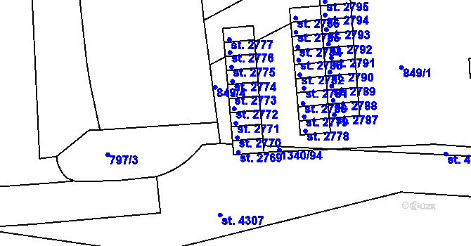 Parcela st. 2771 v KÚ Strakonice, Katastrální mapa