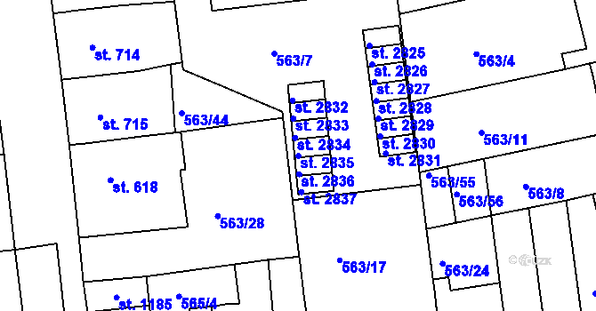Parcela st. 2835 v KÚ Strakonice, Katastrální mapa
