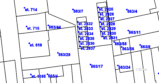 Parcela st. 2836 v KÚ Strakonice, Katastrální mapa