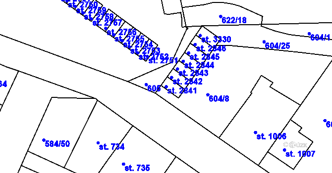 Parcela st. 2841 v KÚ Strakonice, Katastrální mapa