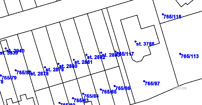 Parcela st. 2883 v KÚ Strakonice, Katastrální mapa