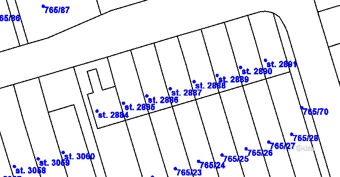 Parcela st. 2887 v KÚ Strakonice, Katastrální mapa