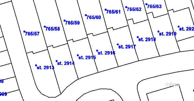 Parcela st. 2916 v KÚ Strakonice, Katastrální mapa