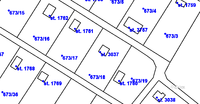 Parcela st. 3037 v KÚ Strakonice, Katastrální mapa