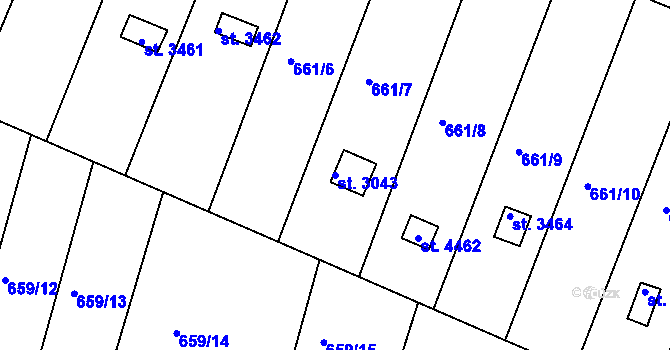 Parcela st. 3043 v KÚ Strakonice, Katastrální mapa