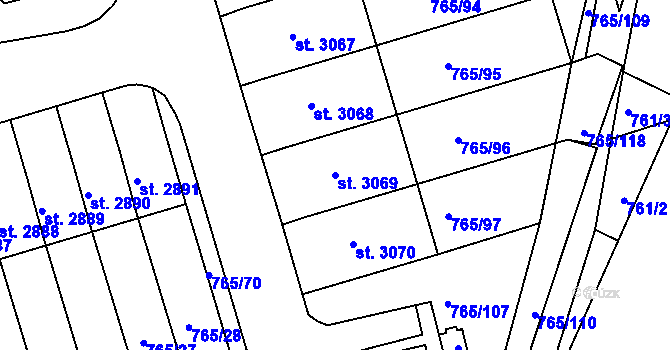 Parcela st. 3069 v KÚ Strakonice, Katastrální mapa