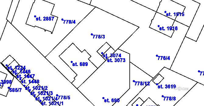 Parcela st. 3074 v KÚ Strakonice, Katastrální mapa