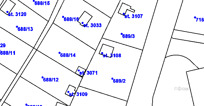 Parcela st. 3108 v KÚ Strakonice, Katastrální mapa