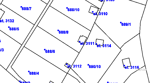 Parcela st. 3111 v KÚ Strakonice, Katastrální mapa