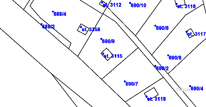 Parcela st. 3115 v KÚ Strakonice, Katastrální mapa