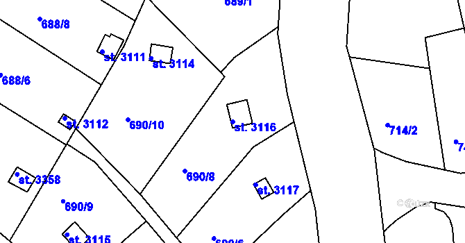 Parcela st. 3116 v KÚ Strakonice, Katastrální mapa