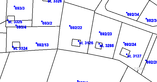 Parcela st. 3126 v KÚ Strakonice, Katastrální mapa