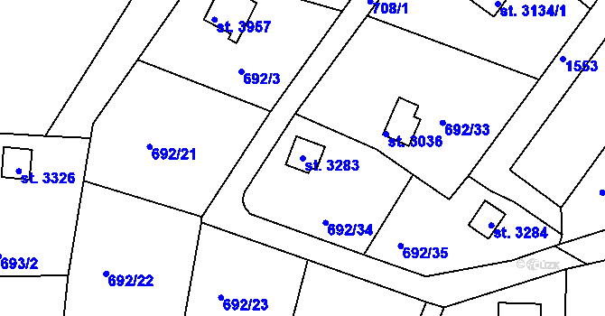 Parcela st. 3283 v KÚ Strakonice, Katastrální mapa