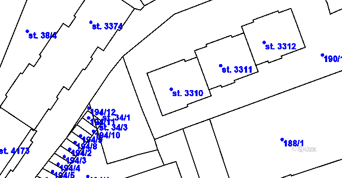 Parcela st. 3310 v KÚ Strakonice, Katastrální mapa
