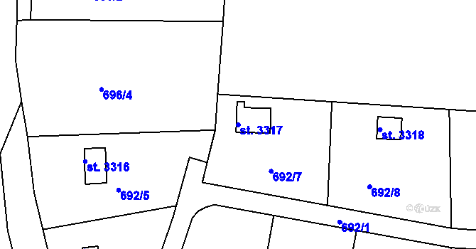 Parcela st. 3317 v KÚ Strakonice, Katastrální mapa