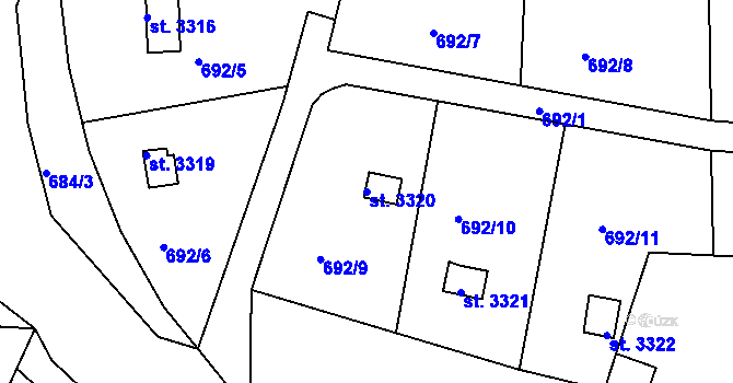 Parcela st. 3320 v KÚ Strakonice, Katastrální mapa