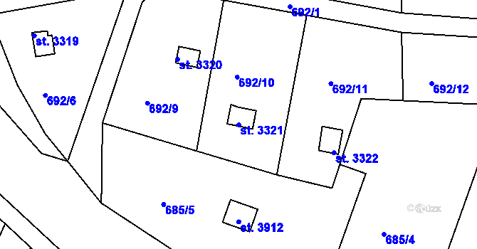 Parcela st. 3321 v KÚ Strakonice, Katastrální mapa