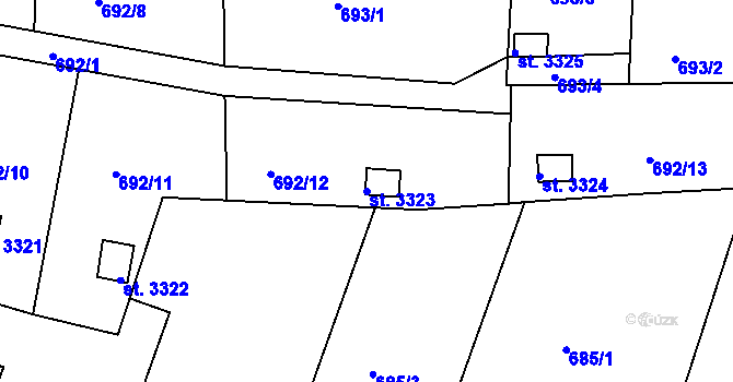 Parcela st. 3323 v KÚ Strakonice, Katastrální mapa