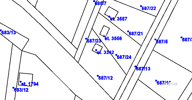 Parcela st. 3342 v KÚ Strakonice, Katastrální mapa