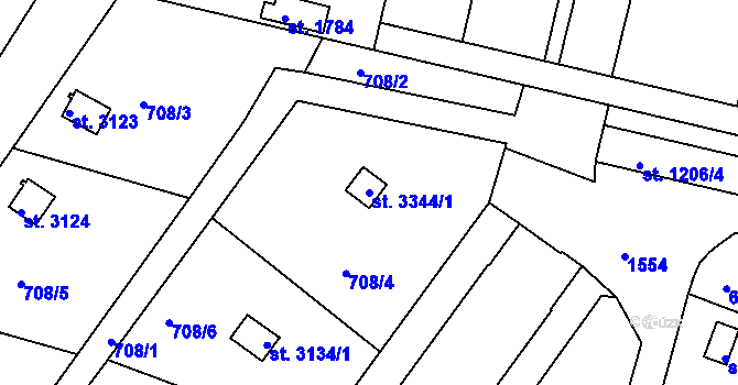 Parcela st. 3344/1 v KÚ Strakonice, Katastrální mapa