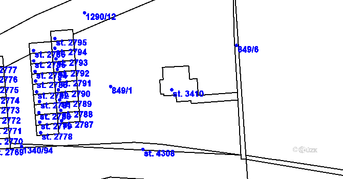 Parcela st. 3410 v KÚ Strakonice, Katastrální mapa