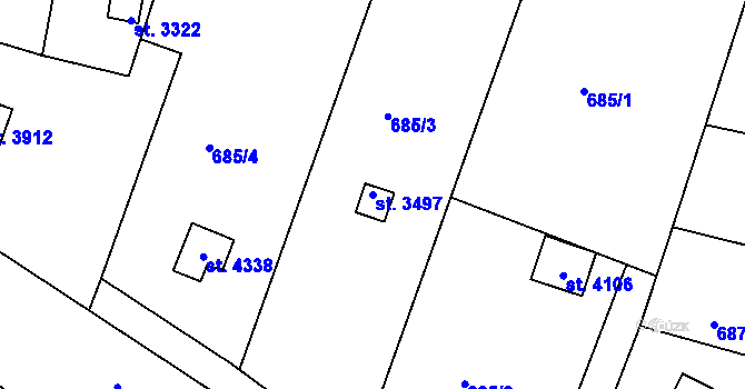 Parcela st. 3497 v KÚ Strakonice, Katastrální mapa