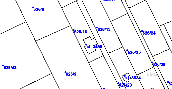 Parcela st. 3499 v KÚ Strakonice, Katastrální mapa