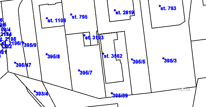 Parcela st. 3562 v KÚ Strakonice, Katastrální mapa