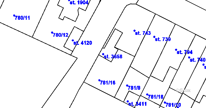 Parcela st. 3658 v KÚ Strakonice, Katastrální mapa