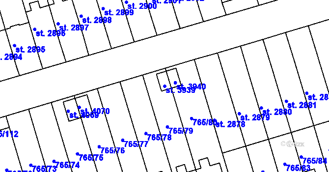 Parcela st. 3939 v KÚ Strakonice, Katastrální mapa