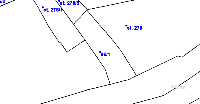 Parcela st. 86/1 v KÚ Strakonice, Katastrální mapa
