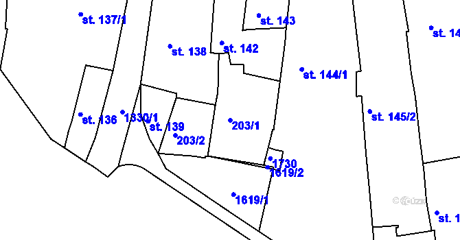 Parcela st. 203/1 v KÚ Strakonice, Katastrální mapa