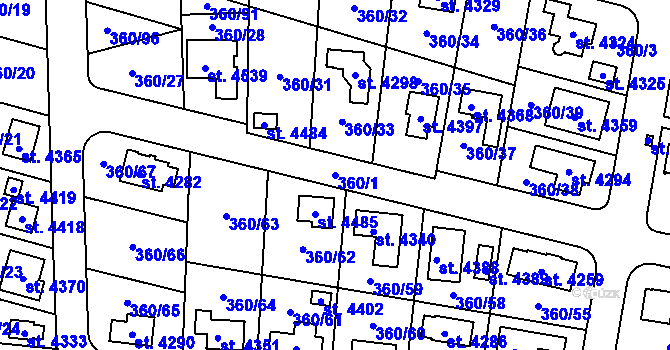 Parcela st. 360/1 v KÚ Strakonice, Katastrální mapa