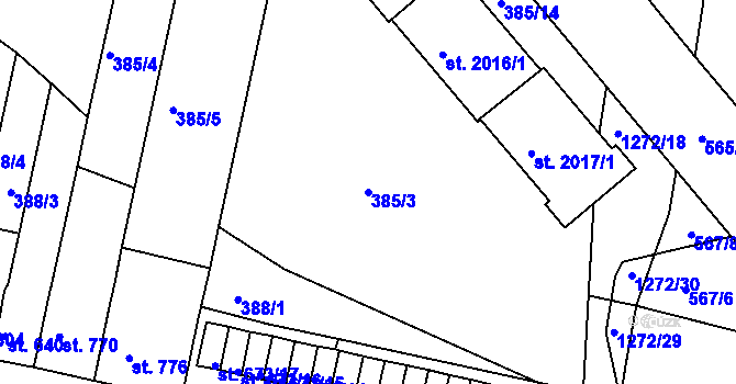Parcela st. 385/3 v KÚ Strakonice, Katastrální mapa