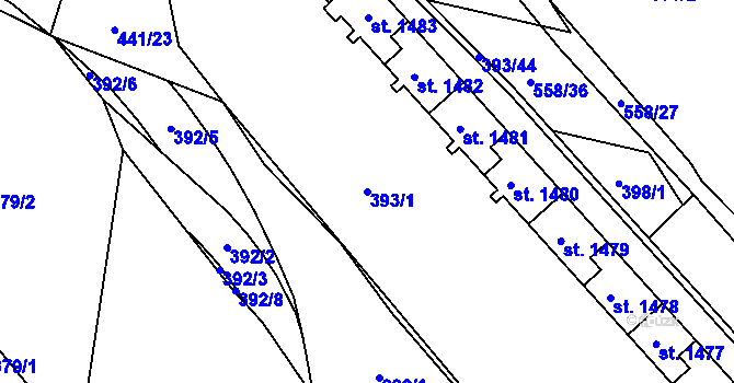 Parcela st. 393/1 v KÚ Strakonice, Katastrální mapa