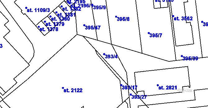 Parcela st. 393/4 v KÚ Strakonice, Katastrální mapa