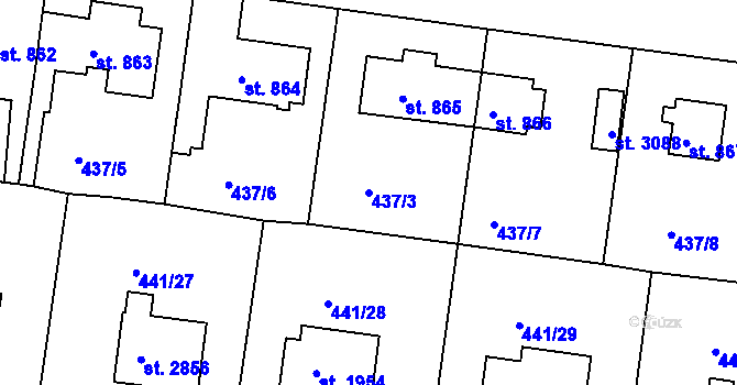 Parcela st. 437/3 v KÚ Strakonice, Katastrální mapa