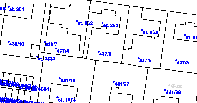 Parcela st. 437/5 v KÚ Strakonice, Katastrální mapa