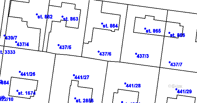 Parcela st. 437/6 v KÚ Strakonice, Katastrální mapa