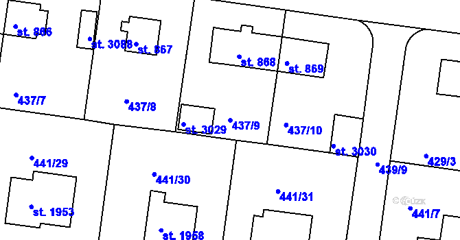 Parcela st. 437/9 v KÚ Strakonice, Katastrální mapa