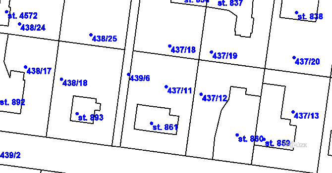 Parcela st. 437/11 v KÚ Strakonice, Katastrální mapa