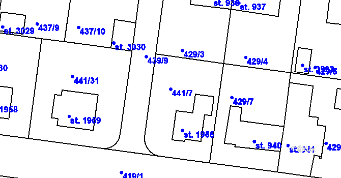 Parcela st. 441/7 v KÚ Strakonice, Katastrální mapa