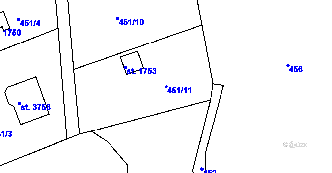 Parcela st. 451/11 v KÚ Strakonice, Katastrální mapa