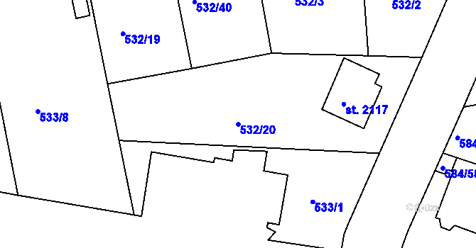 Parcela st. 532/20 v KÚ Strakonice, Katastrální mapa