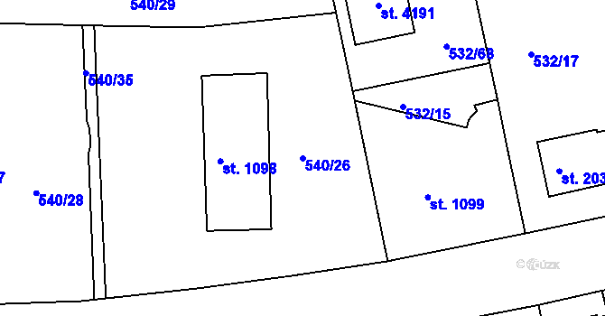 Parcela st. 540/26 v KÚ Strakonice, Katastrální mapa